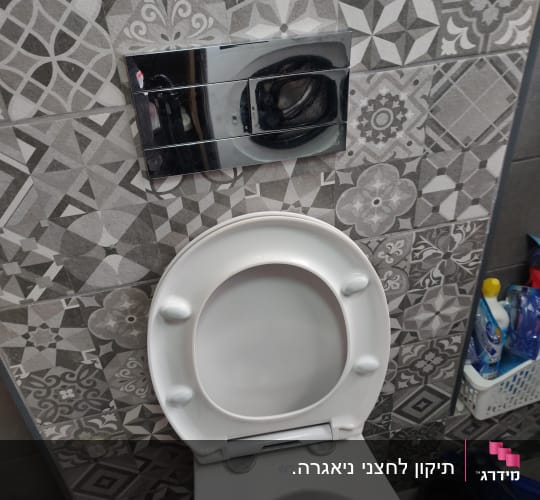 אסלה עם לחצן הדחה על קיר מעוצב